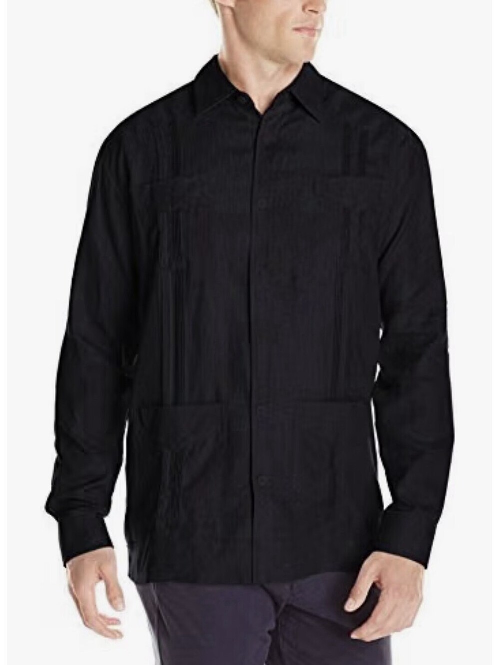 Cubavera 100% Linen Long Sleeve Guayabera Shirt Size M Jet Black NWT $125